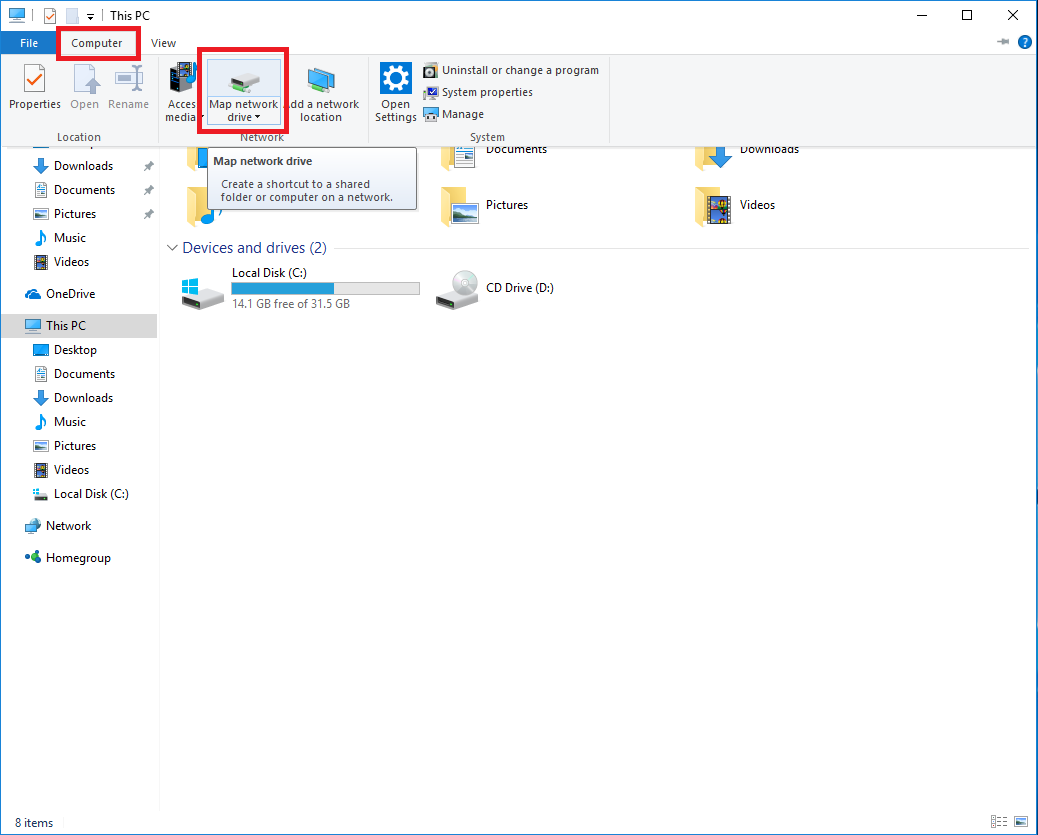 mapping vpn network drive windows 10