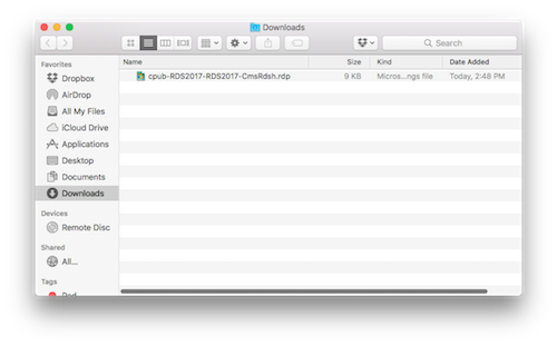 RDP file in Downloads folder